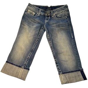 Vigoss Women’s Capri Jeans SZ 3/4 Faded The New York Flap Fancy Pockets Lowrise